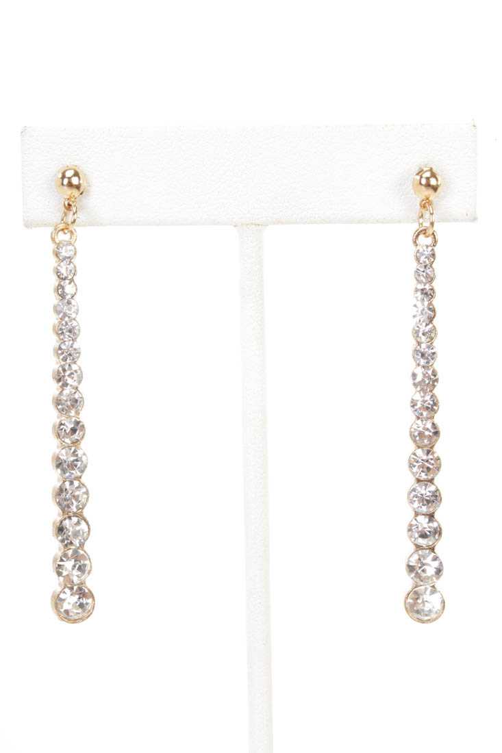 Gold Rhinestone Detailing High Polish Long Earrings