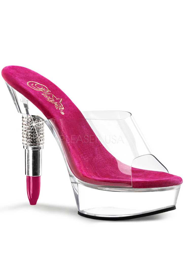 Clear Fuchsia Rhinestone Embedded Lipstick Platform High Heels