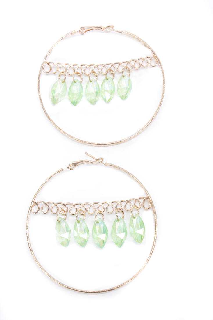 Lime Gold Hoop Dangling Beads Earrings Earrings