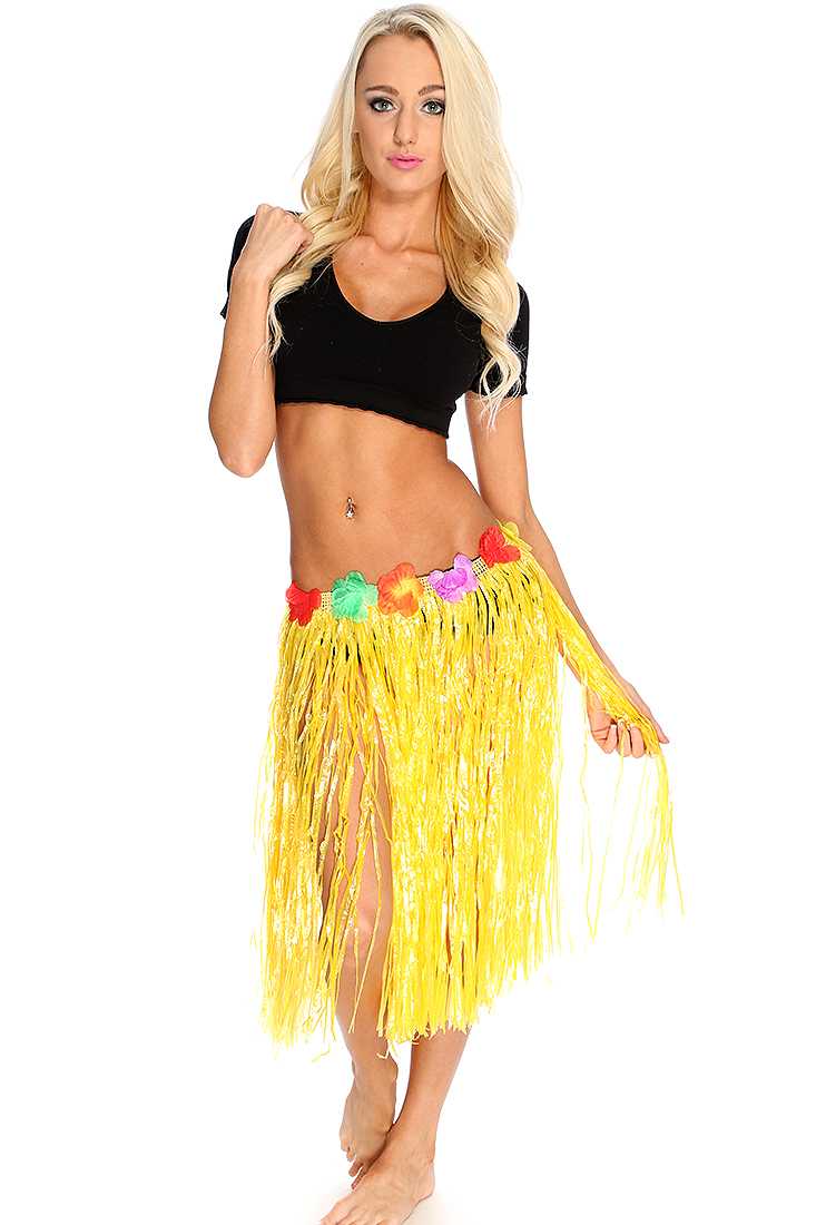 1 PC Yellow Fringe Floral Trim Hula Skirt