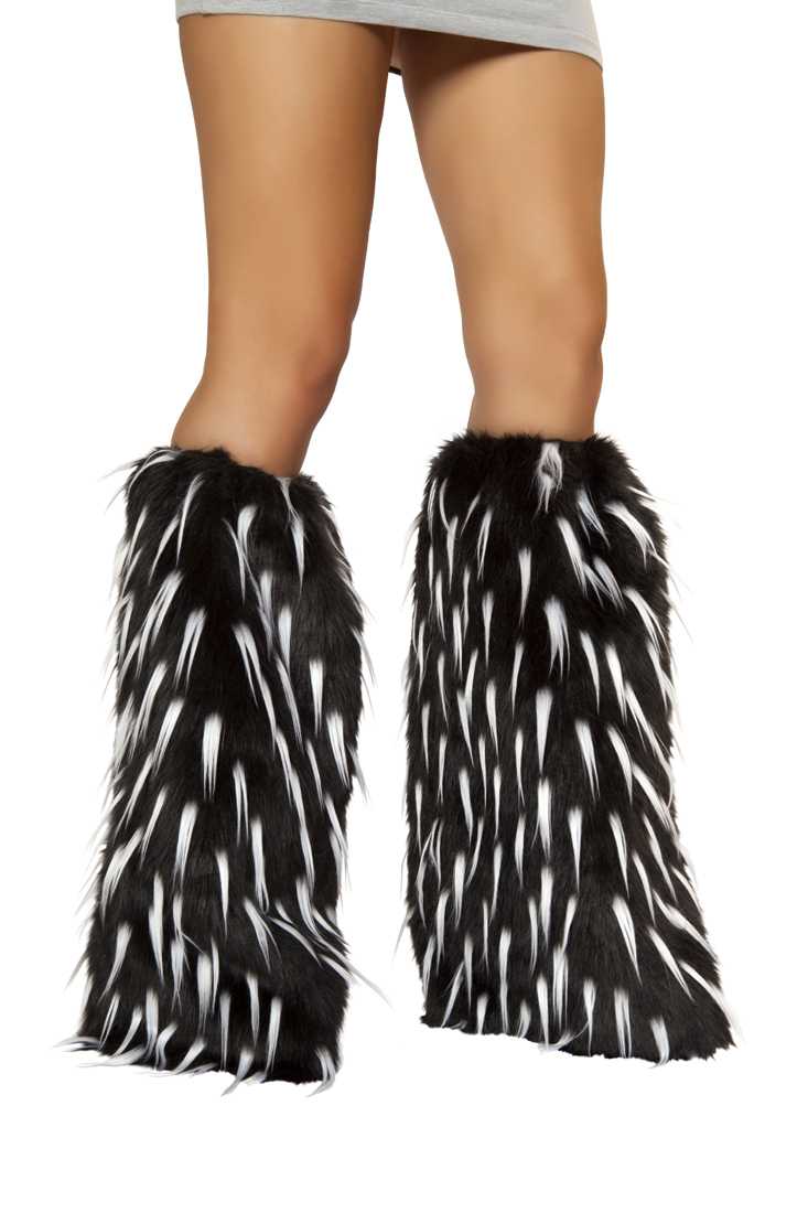 Black White Faux Fur Leg Warmers
