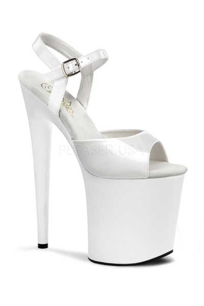 White Patent Strappy Platform High Heels