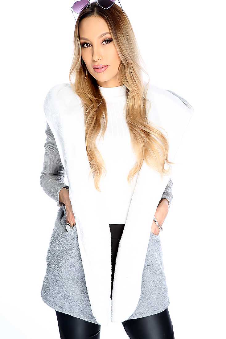 Grey Long Sleeve Plush Fabric Sweater