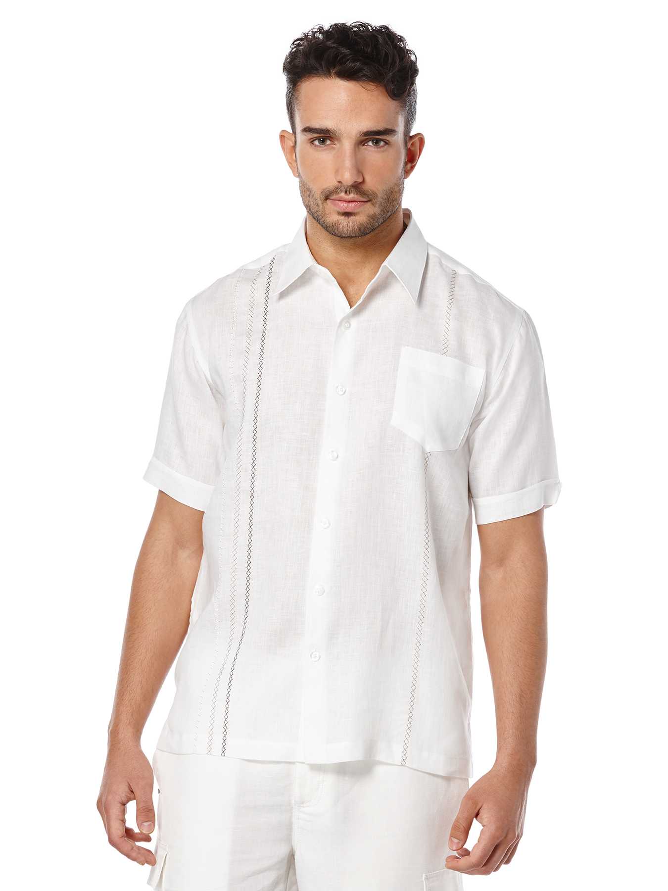 Cubavera Short Sleeve 100% Linen Chest Pocket With Embroidery