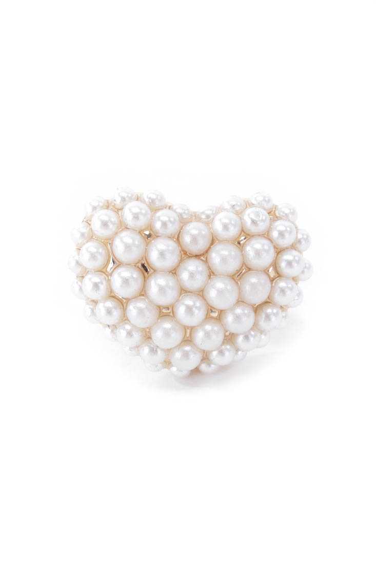 Gold Faux Pearl Detailing Heart Shape Ring