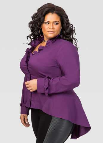 Ruffle Trim Hi-Lo Shirt