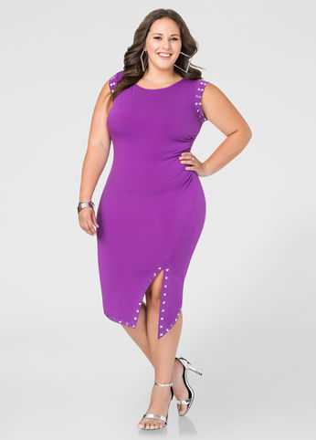 Front Slit Stud Trim Dress