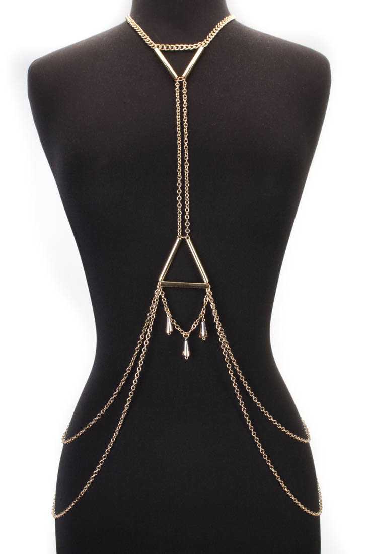 Gold Tube Beaded Draped High Polish Body Chain