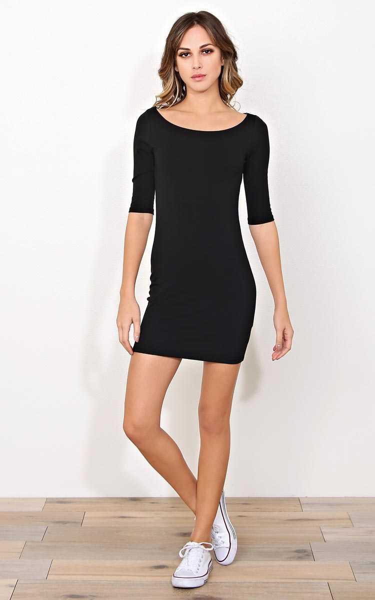 Black 3/4 Sleeve Mini Dress - - Black in Size by Styles For Less