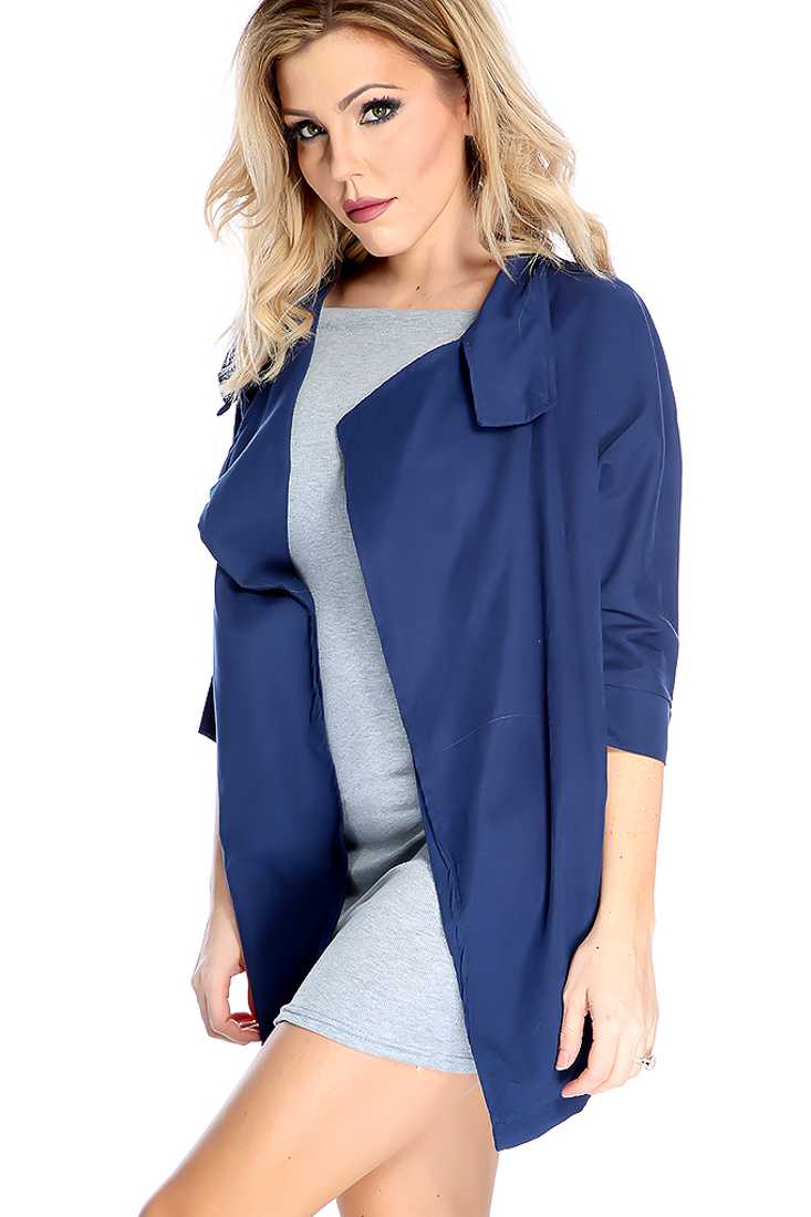 Navy Open Front Quarter Sleeve Jacket