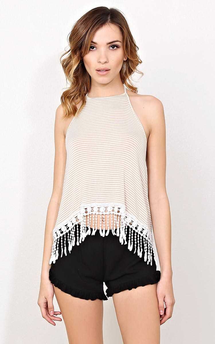 French Twist Striped Knit Tank - MED - Taupe Combo in Size Medium by Styles For Less