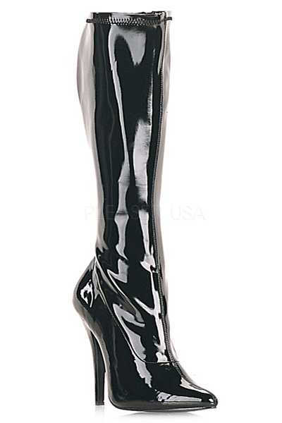 Black Patent Faux Leather Stretch Knee Boots