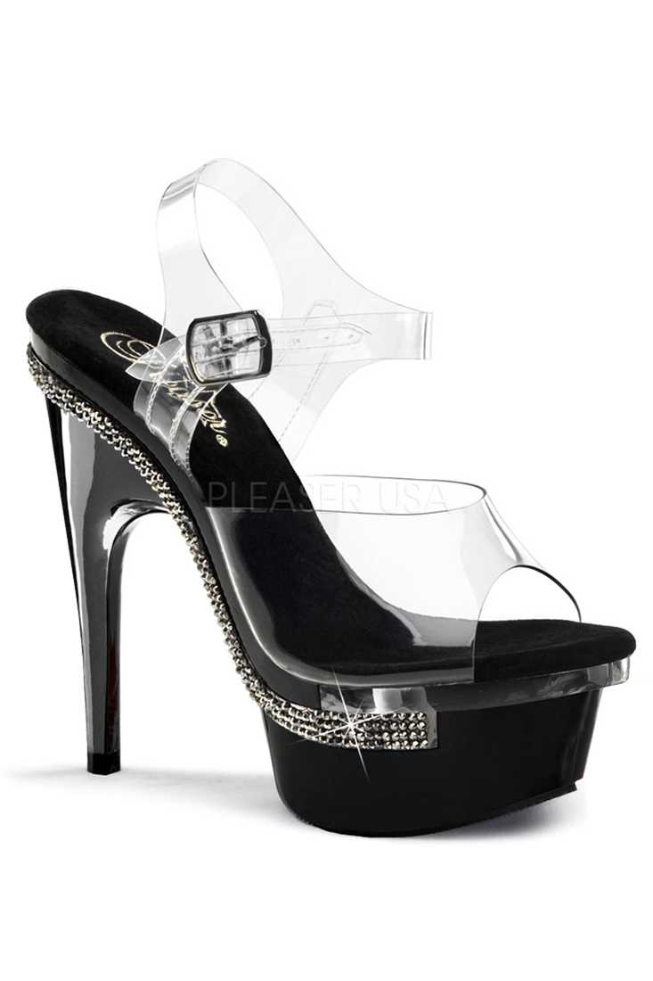 Clear Black Rhinestone Trim Platform High Heel