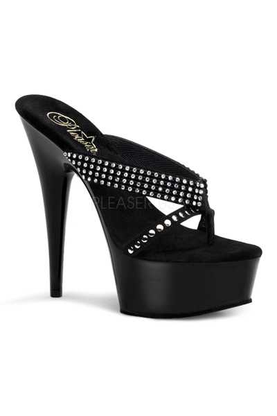 Black Rhinestone Studded Thong High Heels