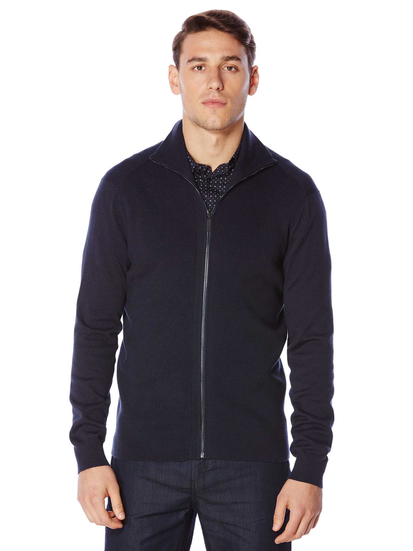 Perry Ellis Full Zip Rib Knit Sweater