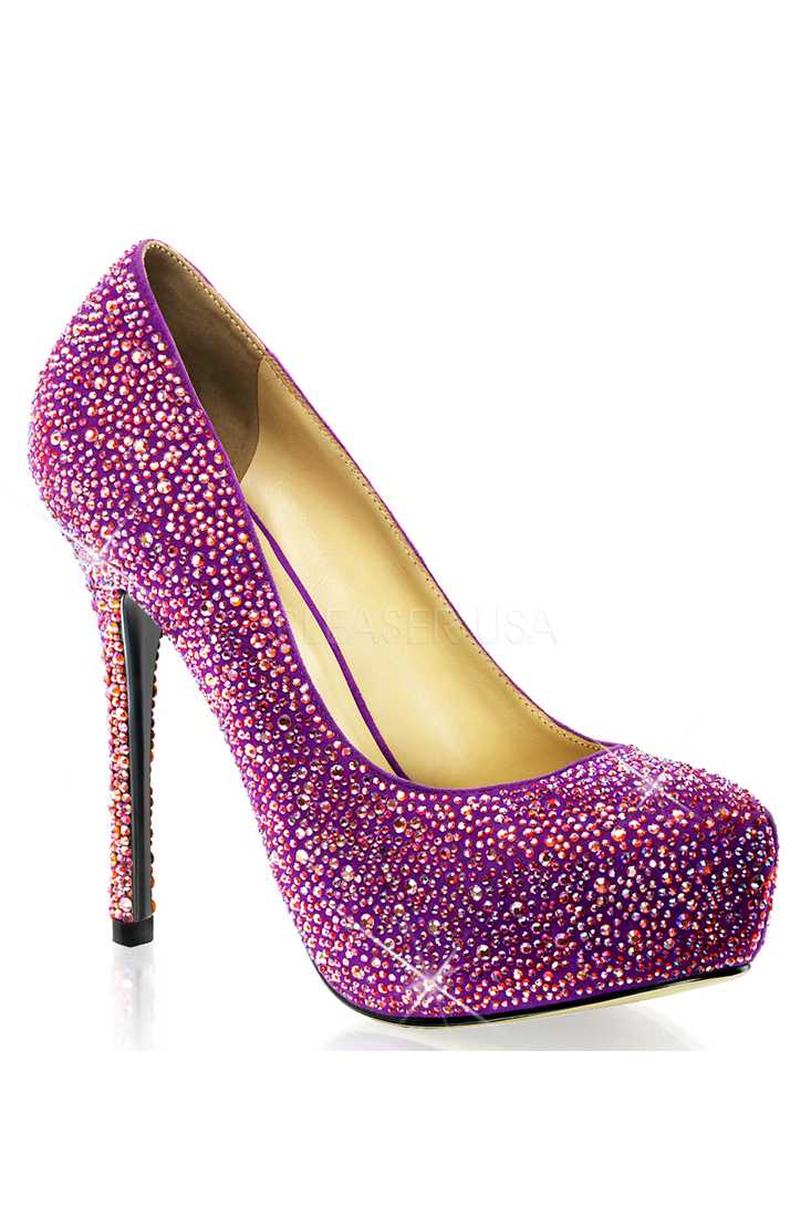 Fuchsia Rhinestone Platform Pump Heels Faux Suede