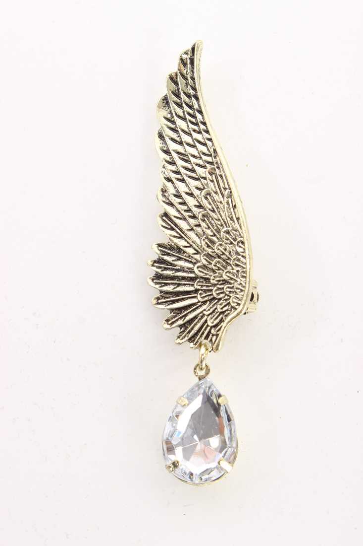 Clear Gold Detailed Wing Design rhinestone Accent Ear Cuff
