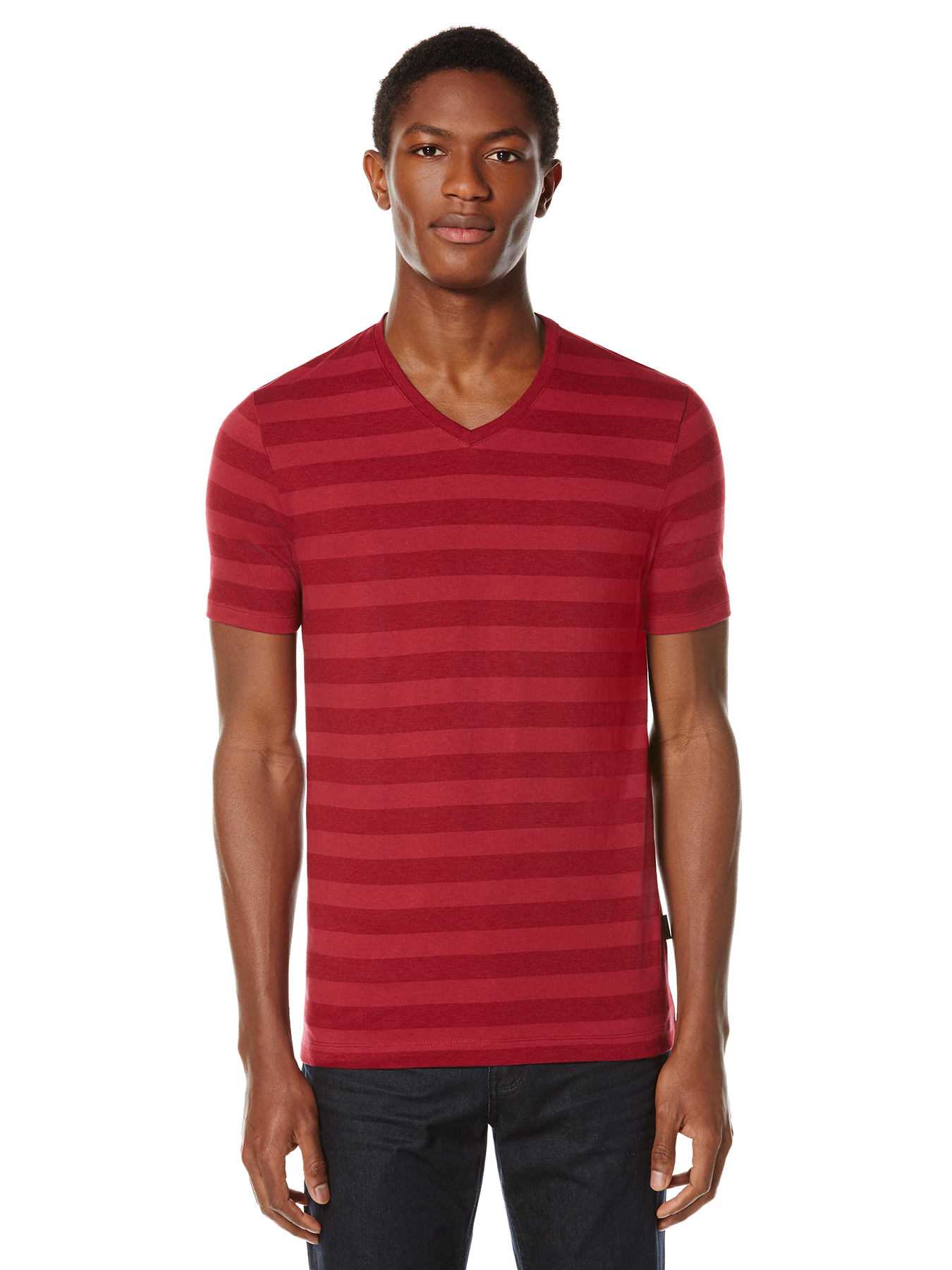 Perry Ellis Short Sleeve Stripe V-Neck Shirt
