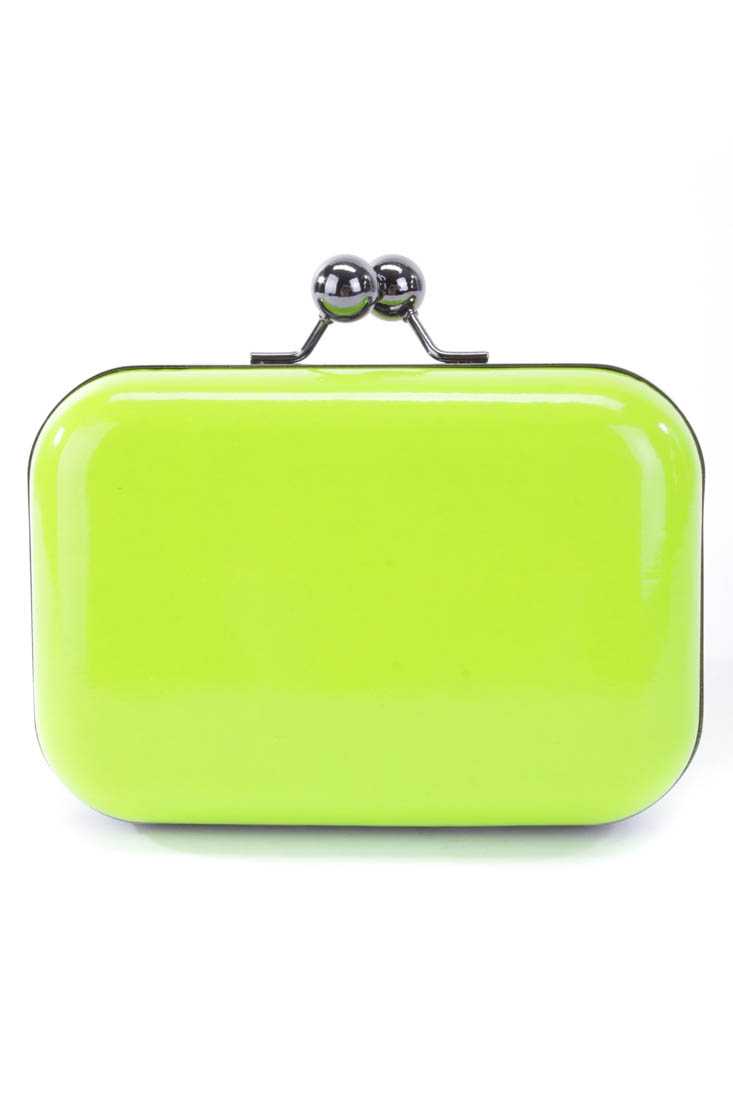 Lime Patent Faux Leather Twist Lock Clutch