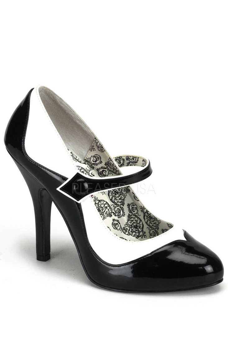 Black White Two Tone Maryjane High Heels Faux Leather