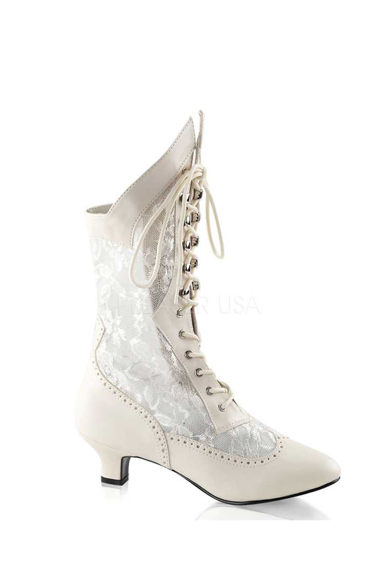 Ivory Lace Inset Lace Up Boots Faux Leather