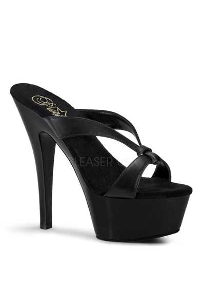 Black Faux Leather Knotted Strappy High Heels