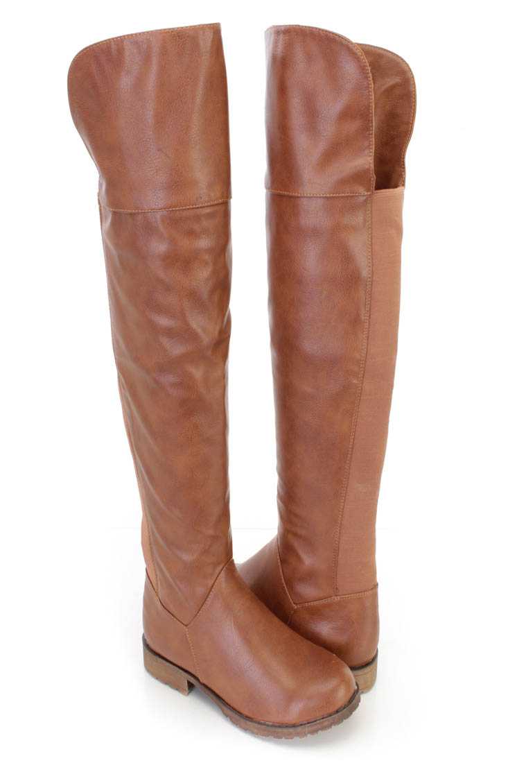 Chestnut Knee High Ridding Boots Faux Leather