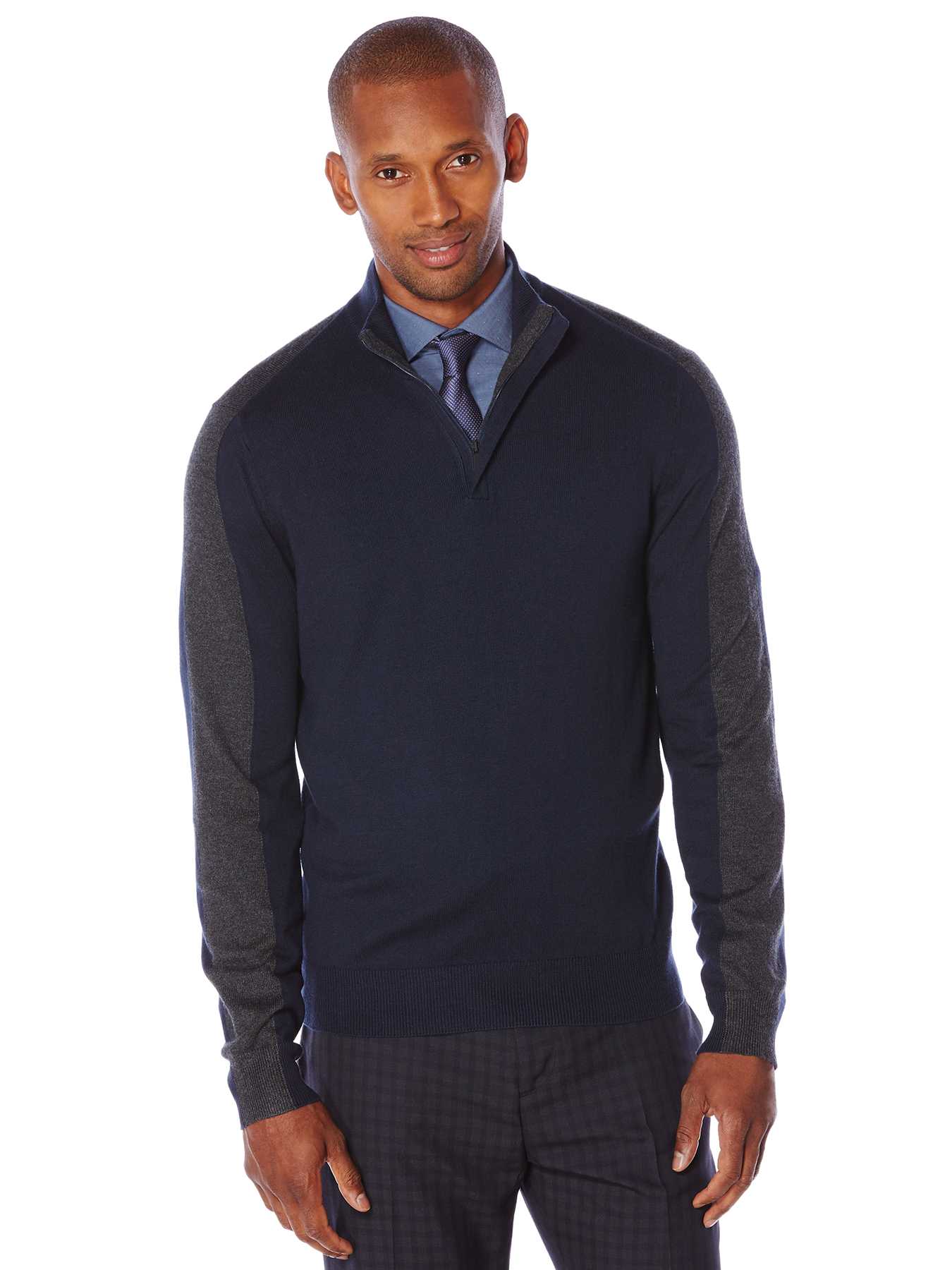 Perry Ellis Colorblock Quarter Zip Sweater