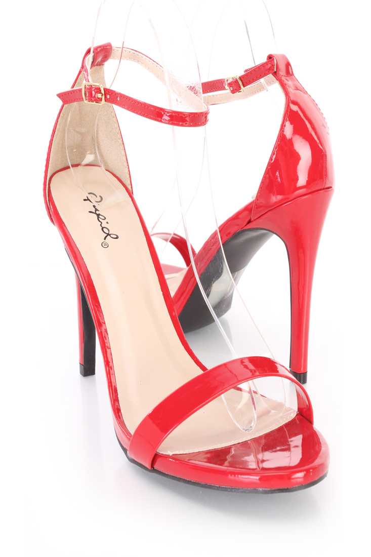 Red Open Toe Single Sole Sandal Heels Patent