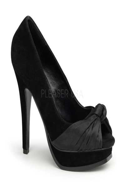 Black Faux Suede Leather Satin Peep Toe Pumps