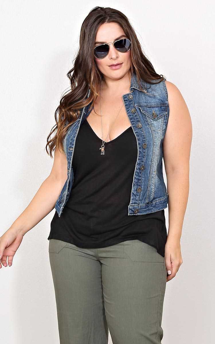 Plus Size Paris Blues Medium Wash Denim Vest - Med Wash in Size 1X by Styles For Less