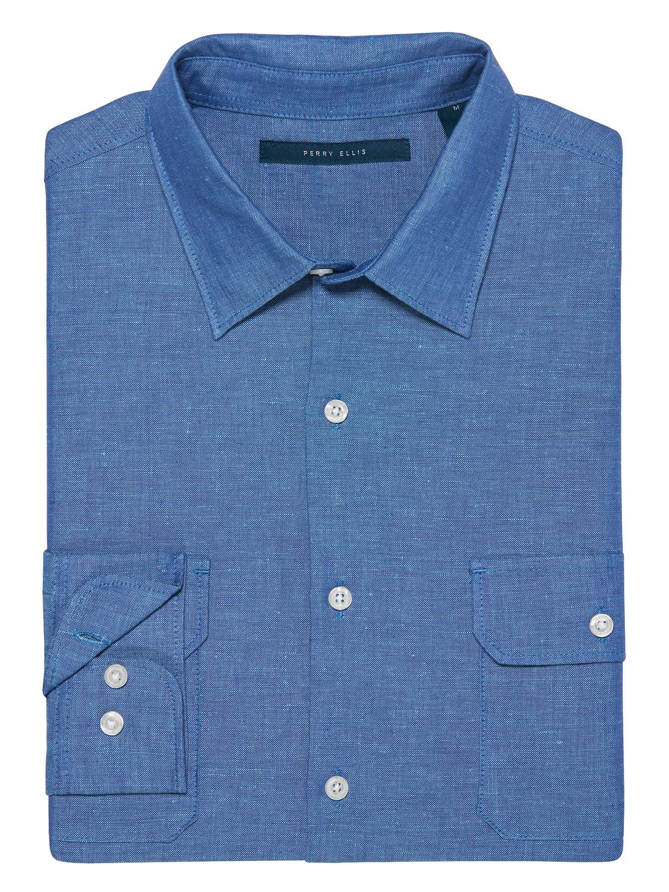 Perry Ellis Solid Linen Pocket Shirt