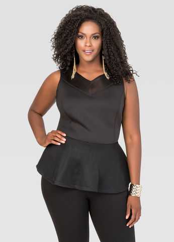 Mesh Neoprene Peplum Top