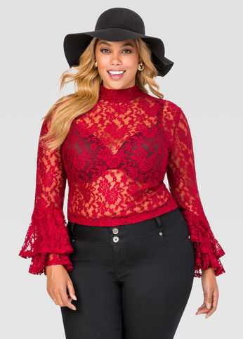 Ruffle Sleeve Allover Lace Top