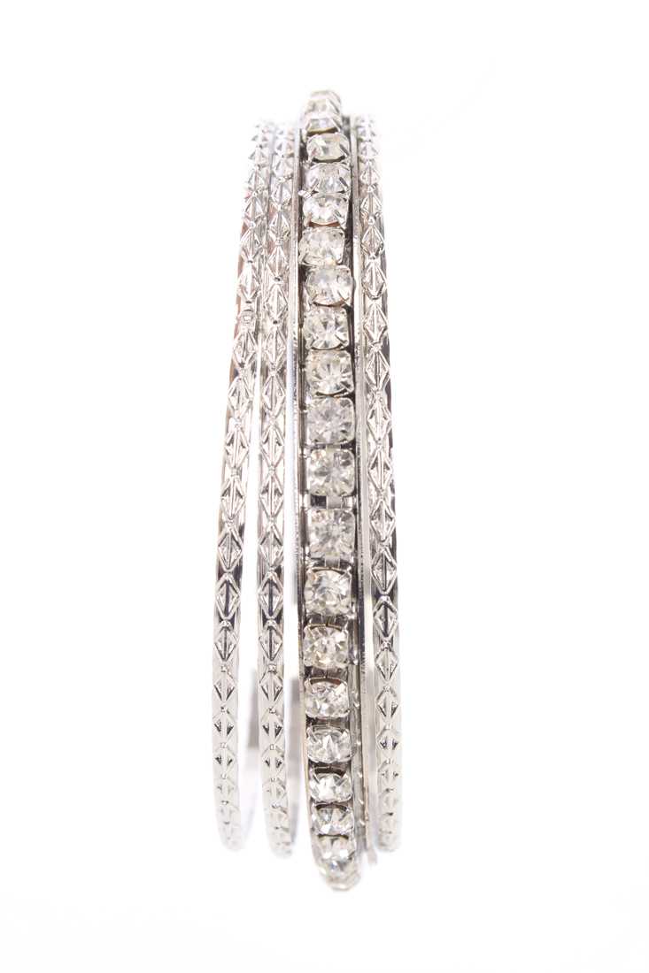 Silver Slender Carved Detail Diamond Gemstone Braceletes