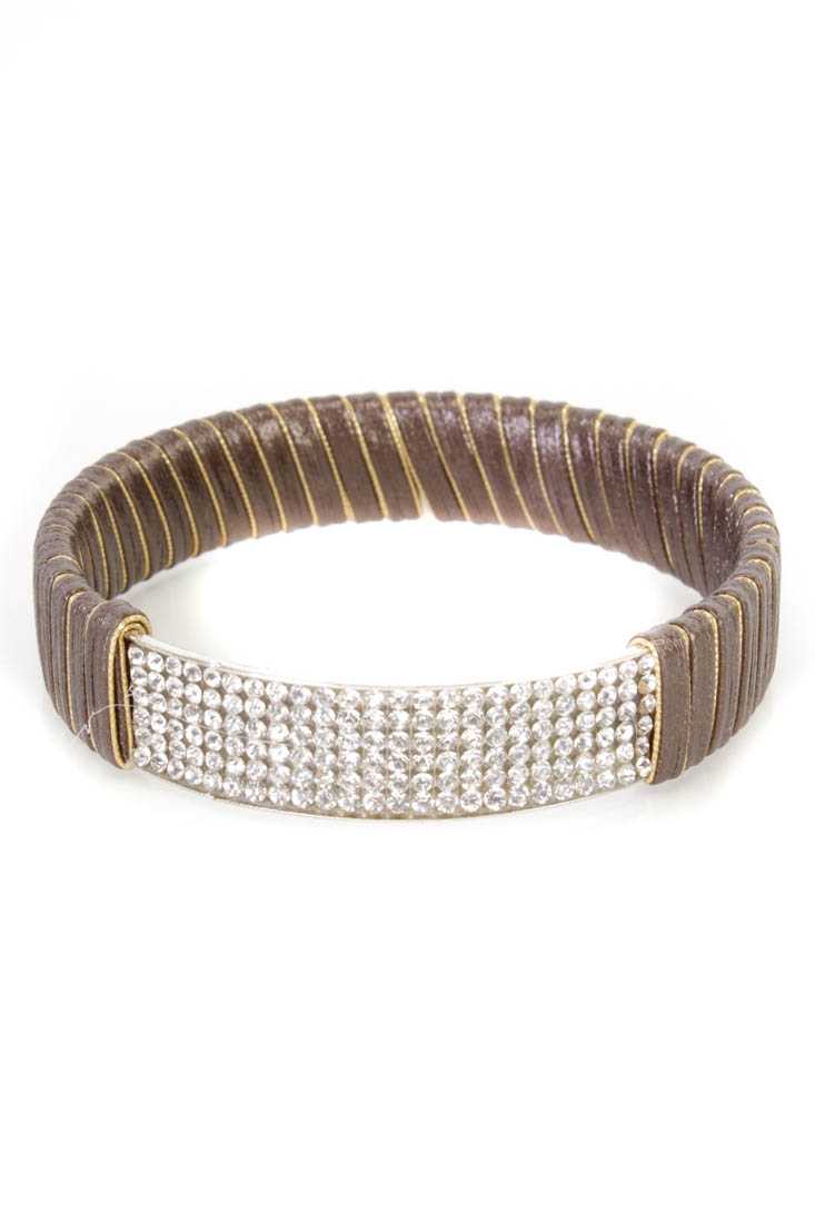 Mocha Gold High Polish Metal Rhinestone Accent Bracelet
