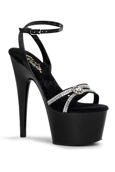 Black Satin Rhinestone Strappy High Heels