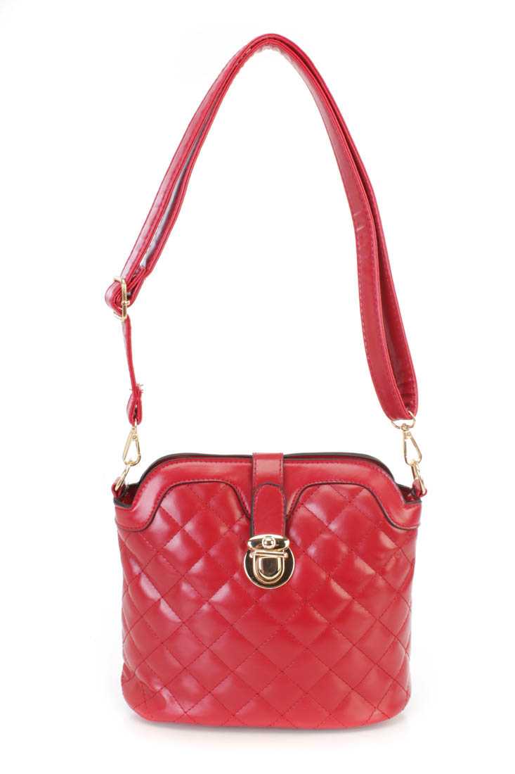 Red Faux Leather Quilted Shoulder Handbag