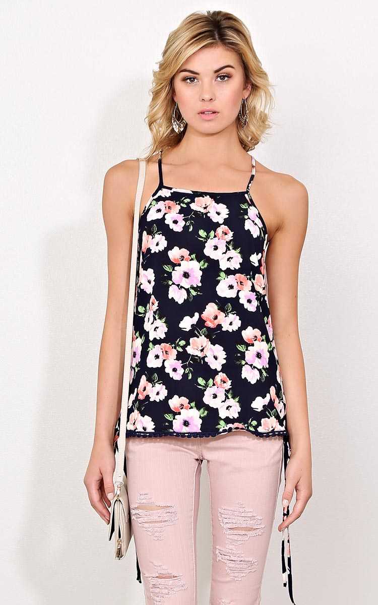 Tyra Woven Floral Top - - Navy Combo in Size by Styles For Less