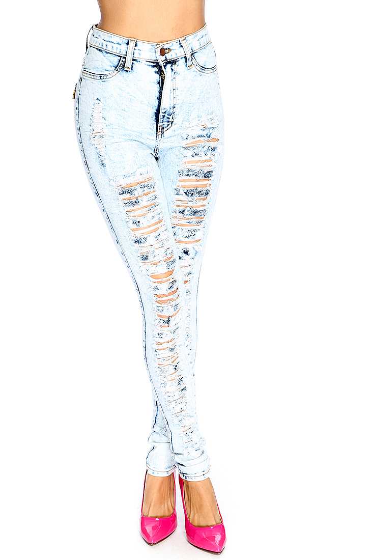 Light Blue Denim Distressed High Waist Skinny Pants