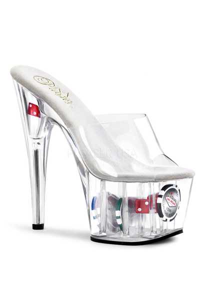Clear Dice Chip Filled Platform High Heels