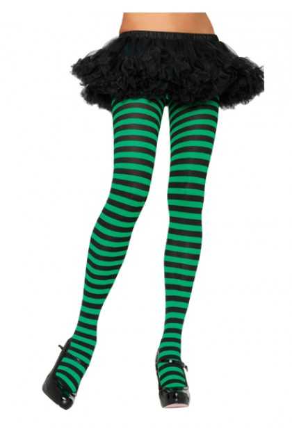 Black Kelly Green Striped Tights Hosiery