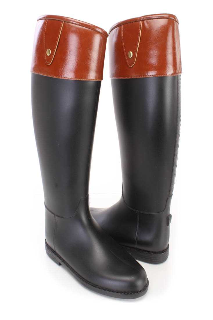 Black Two Tone Rain Boots PVC Faux Leather
