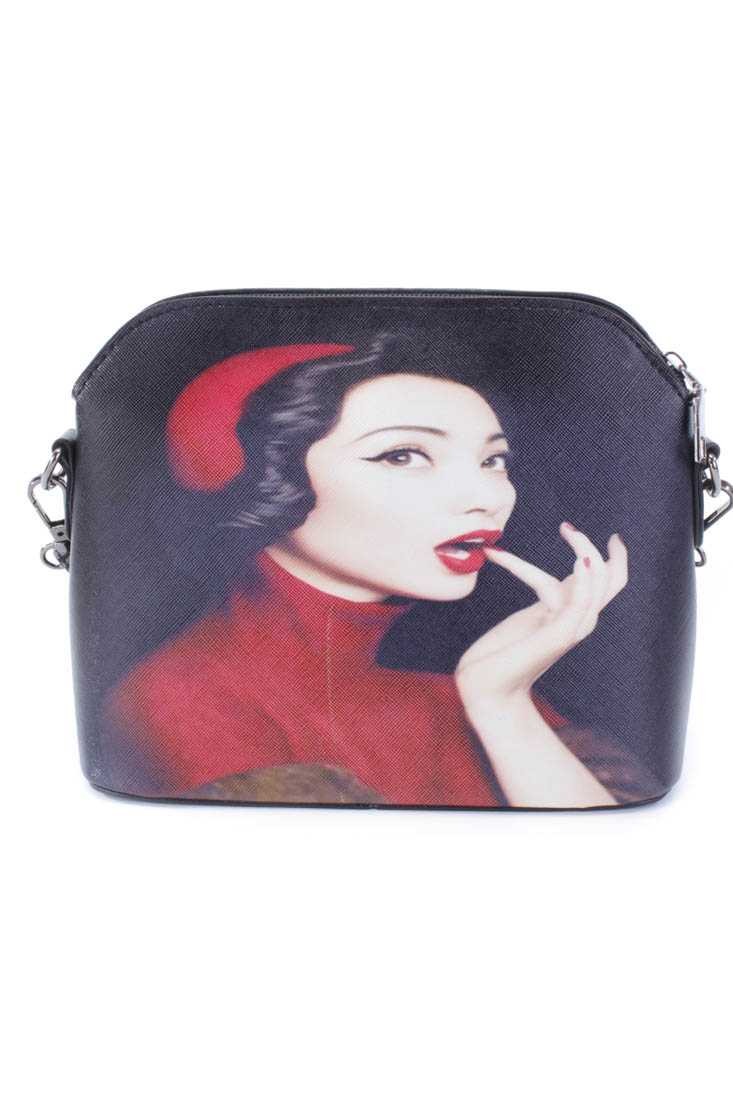 Red Black Graphic Print Shoulder Handbag