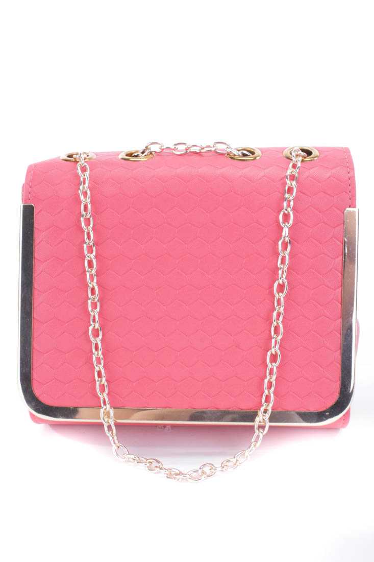 Coral Faux Leather Textured Pattern Frame Handbag