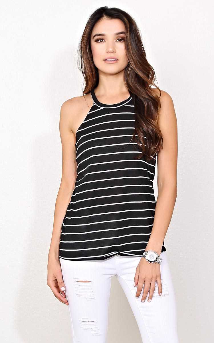 Edgy Vibes Knit Tank - MED - Black/White in Size Medium by Styles For Less