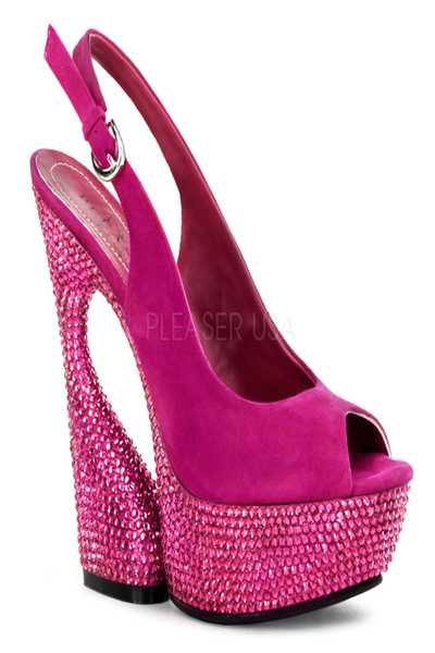 Fuchsia Suede Rhinestones Slingback Peep Toe Platform Sculptured Wedge Heel