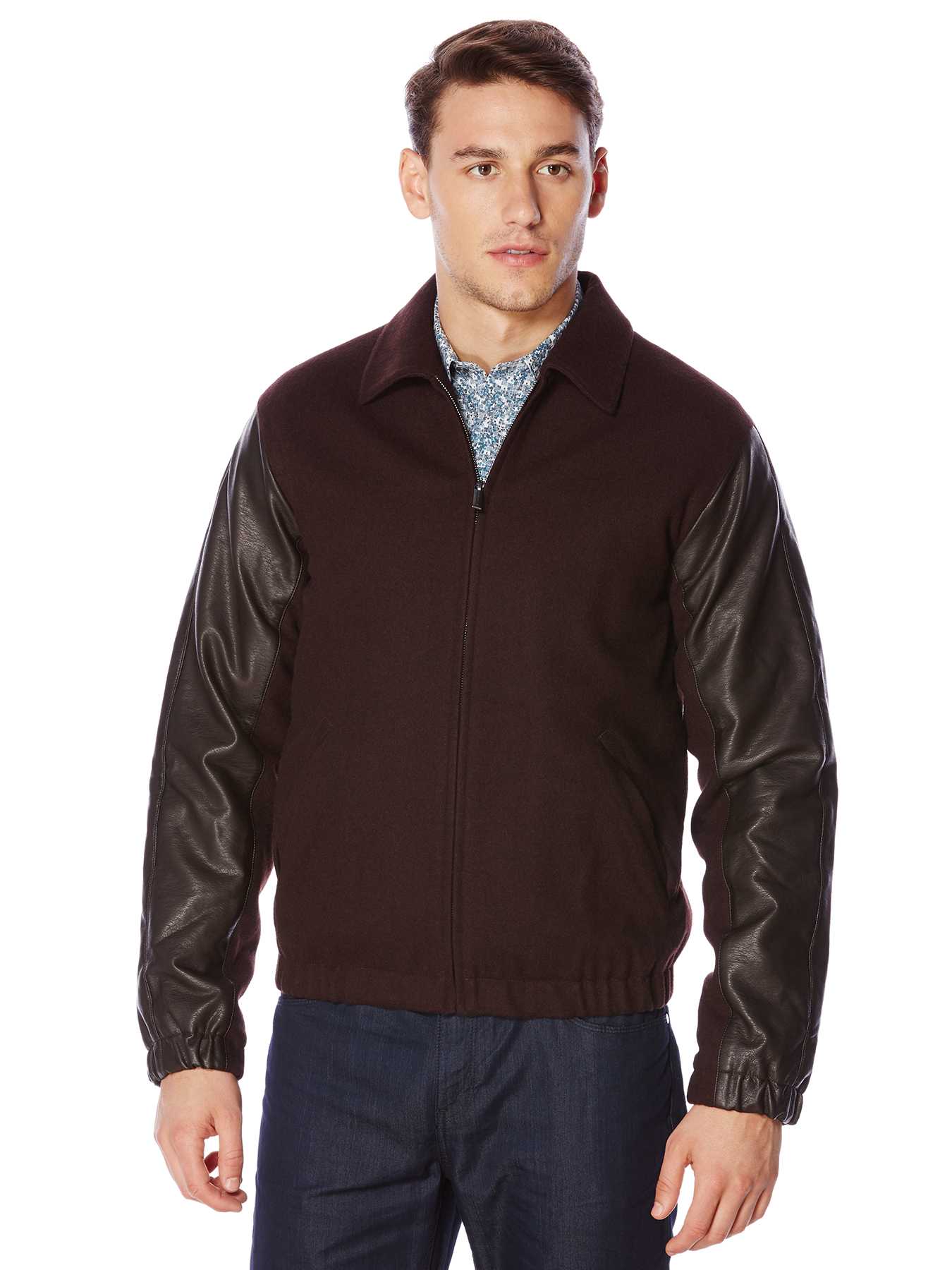 Perry Ellis Mixed Media Bomber Jacket
