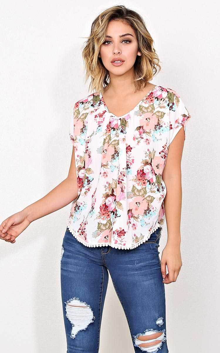 Spring Picking Woven Top - - Ivory Combo in Size by Styles For Less