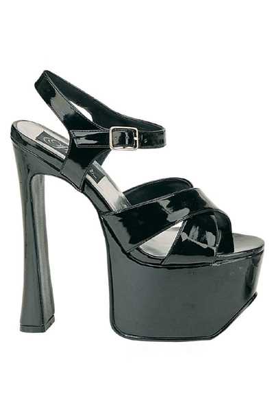 Black Patent Cross Strappy Platform High Heels